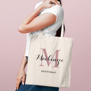 Elegant Dusty Rose Custom Wedding Bridesmaid Name Tote Bag