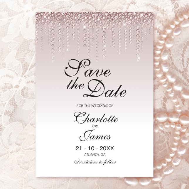 Elegant Dusty Rose Diamonds Wedding Save the Date (Creator Uploaded)