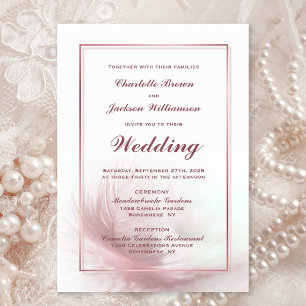 Elegant Dusty Rose Feather Wedding Invitation