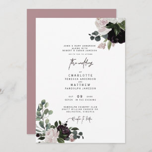 Elegant Dusty Rose Floral Both Parents Wedding  Invitation