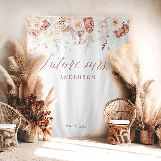 Elegant Dusty Rose Floral Bridal Shower Backdrop Tapestry (Creator Uploaded)