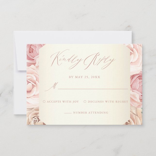 Elegant Dusty Rose Floral Calligraphy Wedding RSVP Card (Front)