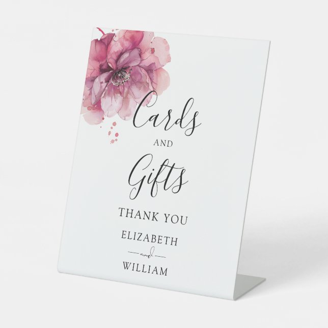 Elegant Dusty Rose Floral Cards And Gifts Pedestal Sign (Front)