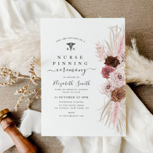 elegant dusty rose floral nurse pinning ceremony invitation
