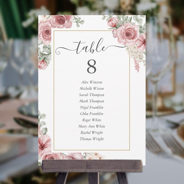 Elegant Dusty Rose Floral Table Number (Creator Uploaded)