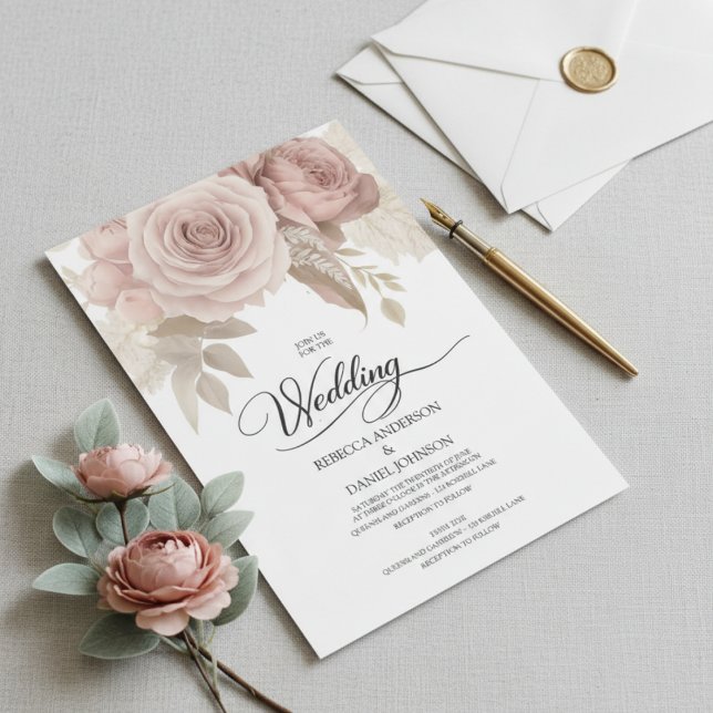Elegant Dusty Rose Floral Wedding with Greenery Invitation (Creator Uploaded)