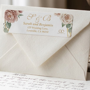 Elegant Dusty Rose Geometric Floral Watercolor  Return Address Label