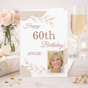 Elegant Dusty Rose Gold Photo 60th Birthday  Card