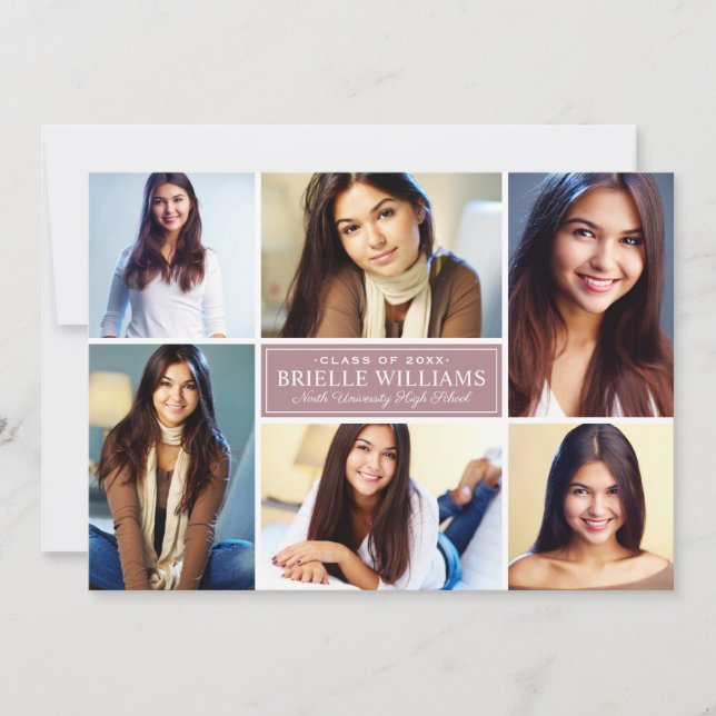Elegant Dusty Rose Graduation Party Photo Collage Invitation (Front)