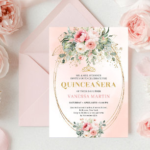 Elegant Dusty Rose Greenery Quinceañera Card