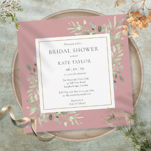 Elegant Dusty Rose Greenery Wedding Bridal Shower Invitation