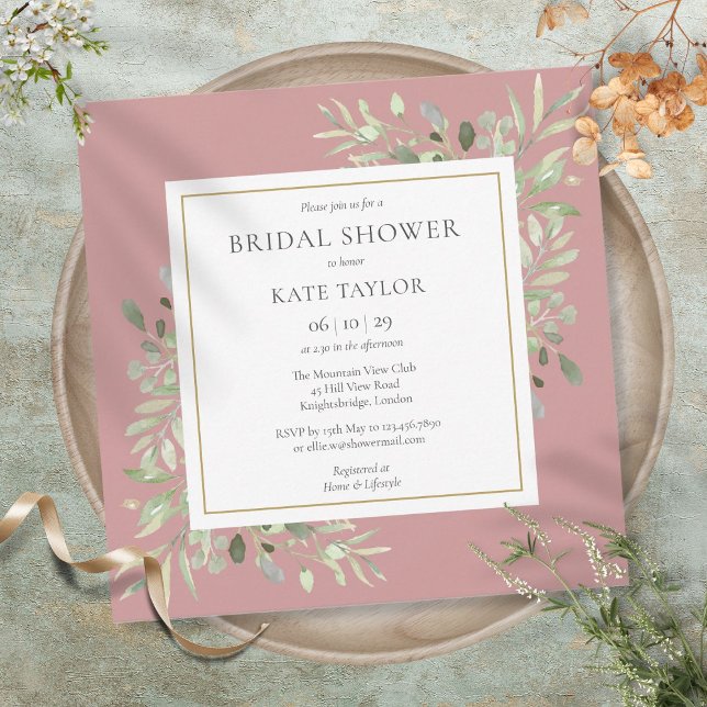 Elegant Dusty Rose Greenery Wedding Bridal Shower Invitation (Elegant Dusty Rose Greenery Wedding Bridal Shower Invitation)