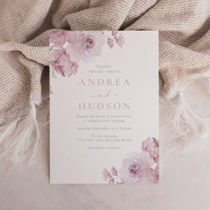  Elegant Dusty Rose Mauve Blush Floral Wedding Invitation