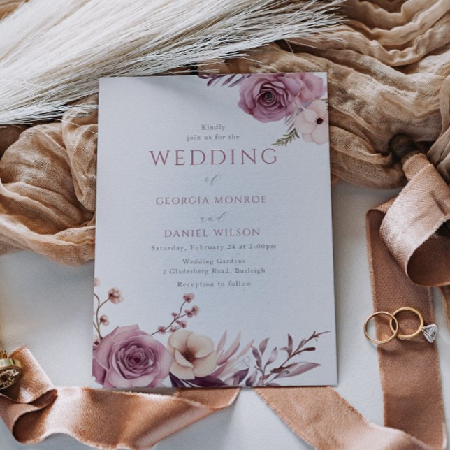 Elegant Dusty Rose Mauve Floral Wedding Invitation (Creator Uploaded)
