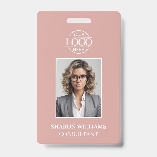 Elegant Dusty Rose Minimalist Employee Photo ID Badge (Front)
