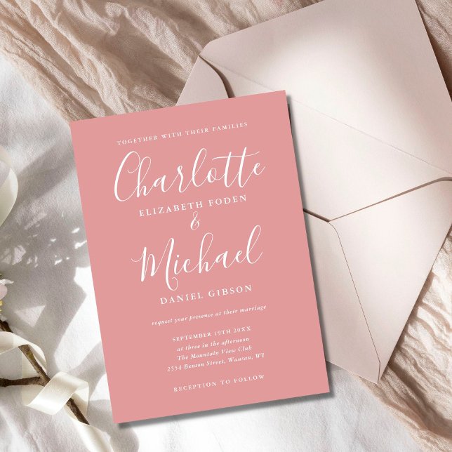 Elegant Dusty Rose Minimalist Script Wedding Invitation (Creator Uploaded)