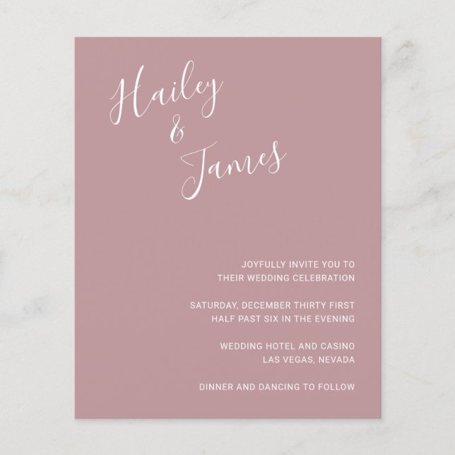 Elegant Dusty Rose Modern Budget Wedding Invite (Front)