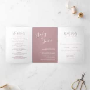 Elegant Dusty Rose Modern Wedding Tri-Fold Invitation