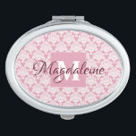 Elegant Dusty Rose Monogram & Name Damask Compact Mirror<br><div class="desc">This beautiful compact mirror features a classic white damask pattern over a dusty rose or pink background. The design is personalised with a monogram initial letter as well as a customisable name giving it a simple yet elegant style. Perfect gift for any girl or woman on the go. Great for...</div>