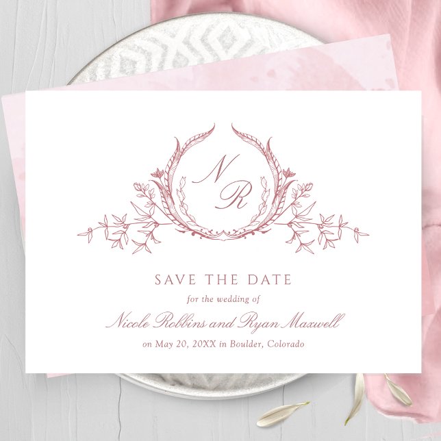 Elegant Dusty Rose Monogram Wedding Calligraphy Save The Date (Creator Uploaded)