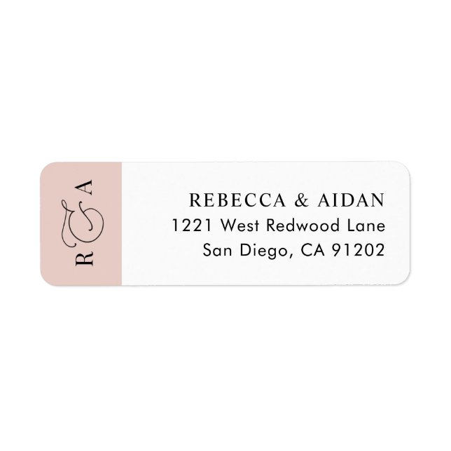 Elegant Dusty Rose Monogram Wedding Return Address Label (Front)