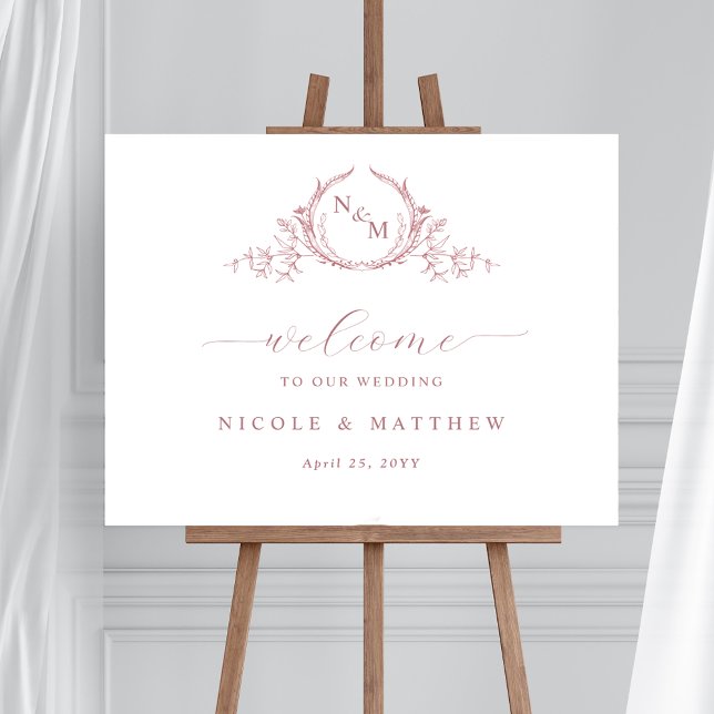 Elegant Dusty Rose Monogram Wedding Welcome Sign (Creator Uploaded)