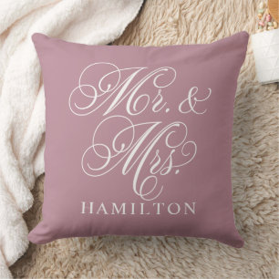 Elegant Dusty Rose Mr and Mrs Script Monogram Cushion