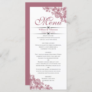 Elegant Dusty Rose on White Wedding Menu