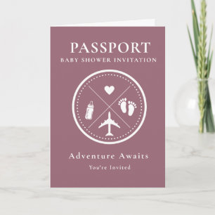 Elegant Dusty rose Passport Photo Baby Shower Invitation