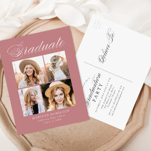 Elegant Dusty Rose Photo Graduation Party Invitation Postcard