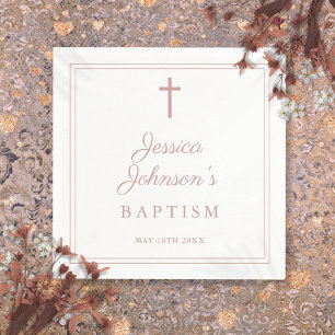 Elegant Dusty Rose Pink Border Baptism Napkin