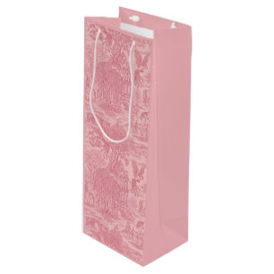 Elegant Dusty Rose Pink Rococo Revival Toile  Wine Gift Bag