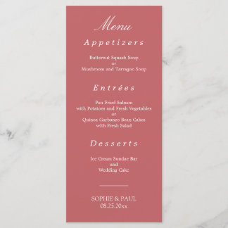 Elegant Dusty Rose Pink Wedding Menu