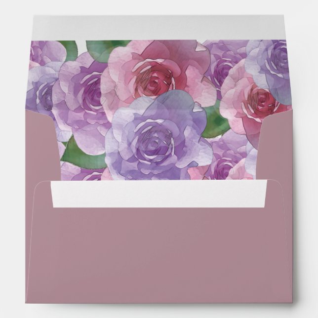 Elegant Dusty Rose Purple Pink Floral Wedding    Envelope (Back (Bottom))
