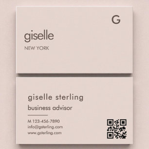 Elegant Dusty Rose QR Code Minimalist Monogram Business Card