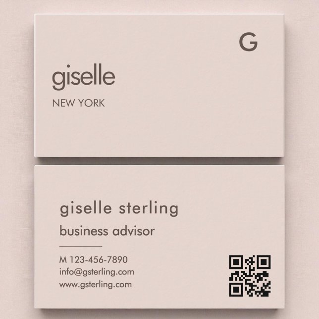 Elegant Dusty Rose QR Code Minimalist Monogram Business Card (Creator Uploaded)