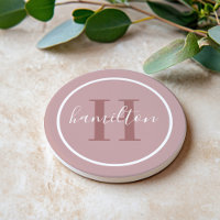 Elegant Dusty Rose Round Monogram Script