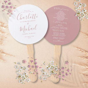 Elegant Dusty Rose Script Wedding Program Hand Fan