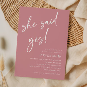 Elegant Dusty Rose She Said Yes Bridal Shower Invitation
