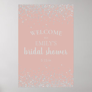 Elegant Dusty Rose Silver Confetti Bridal Shower Poster