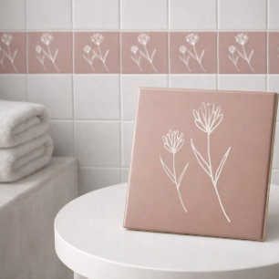 Elegant Dusty Rose Simple Flower Name Ceramic Tile