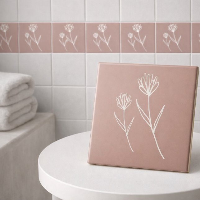 Elegant Dusty Rose Simple Flower Name Ceramic Tile (Creator Uploaded)