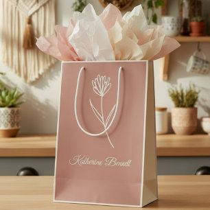 Elegant Dusty Rose Simple Flower Name Medium Gift Bag