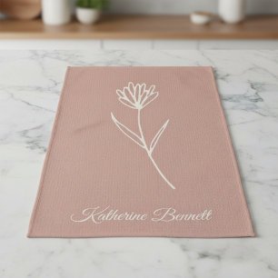Elegant Dusty Rose Simple Flower Name Tea Towel