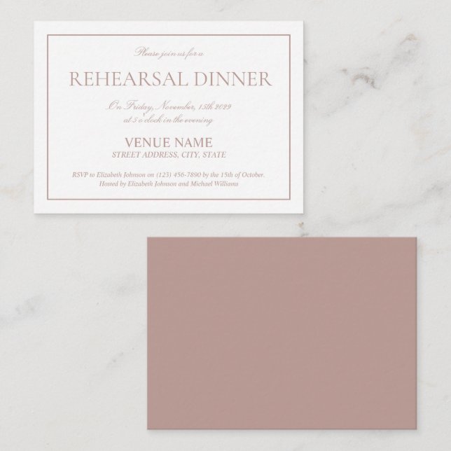 Elegant Dusty Rose Simple Script Rehearsal Dinner Enclosure Card (Front/Back)