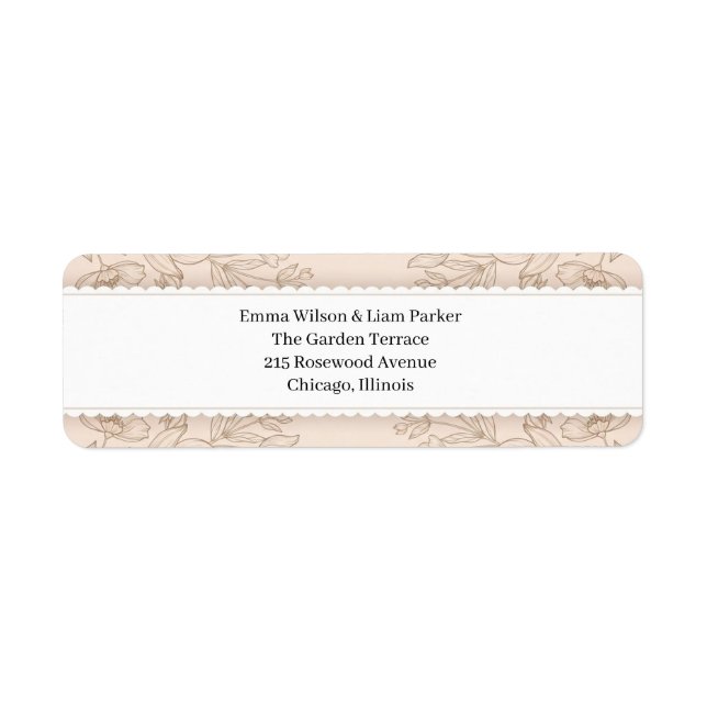 Elegant Dusty Rose Sketched Floral Return Address  Label (Front)