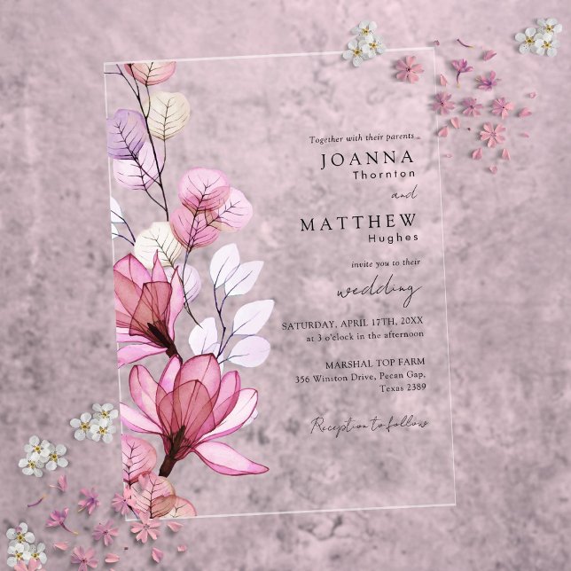 Elegant Dusty Rose Transparent Floral Wedding Acrylic Invitations (Elegant Dusty Rose Transparent Floral Wedding Acrylic Invitations)