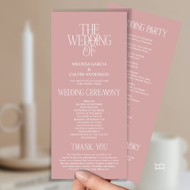 Elegant Dusty Rose Typography Wedding Program (Elegant Rose Gold Typography Modern Romantic Wedding Program Card)