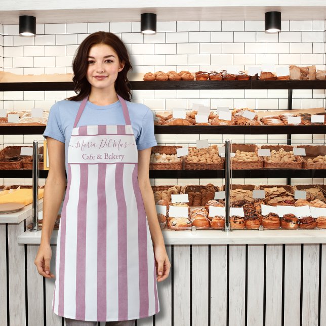 Elegant Dusty Rose Vertical Stripes Custom Cooking Apron (Creator Uploaded)