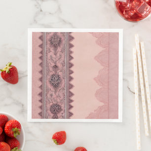 Elegant Dusty Rose Vintage Lace Border Wedding Napkin
